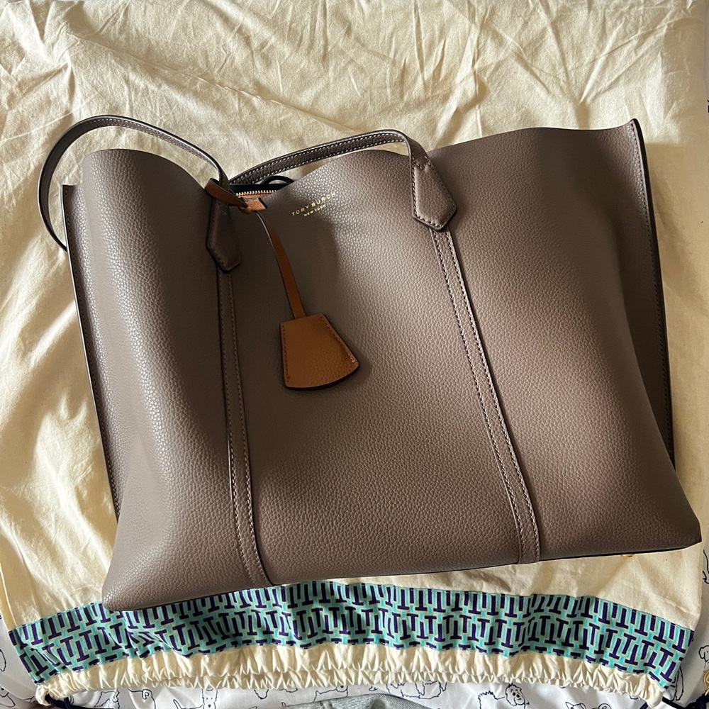 Tory Burch Perri Taupe Leather Tote Bag